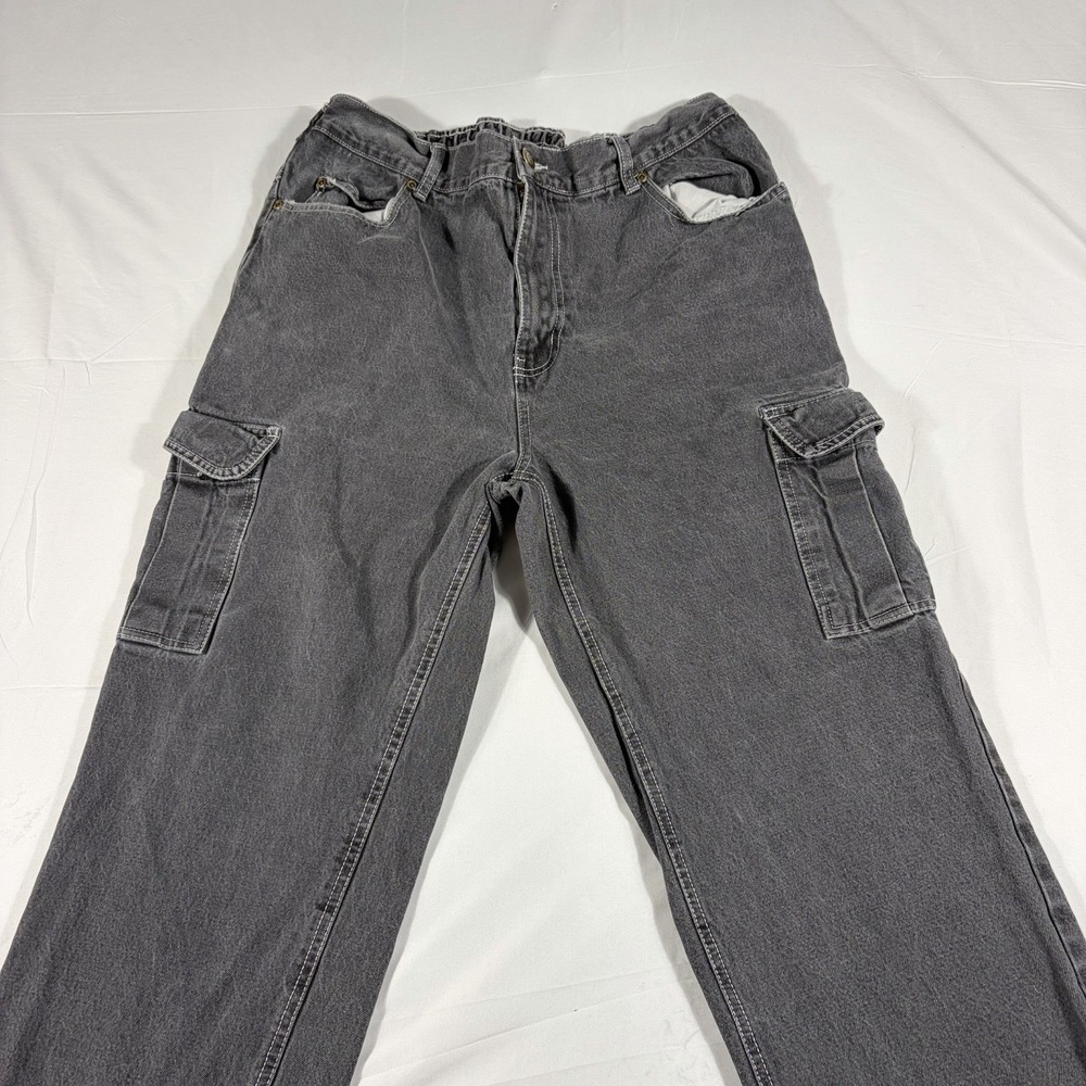 Duke Haband Relaxed Fit Cargo Jeans Mens 38S Gray Elastic Waist 100% Cotton